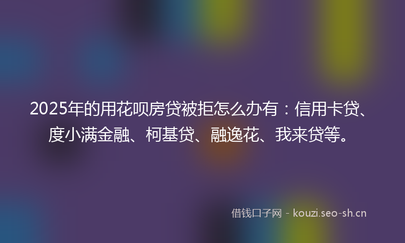 2025年的用花呗房贷被拒怎么办有：信用卡贷、度小满金融、柯基贷、融逸花、我来贷等。