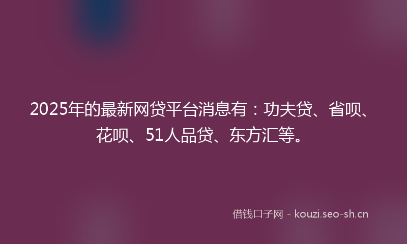 2025年的最新网贷平台消息有：功夫贷、省呗、花呗、51人品贷、东方汇等。