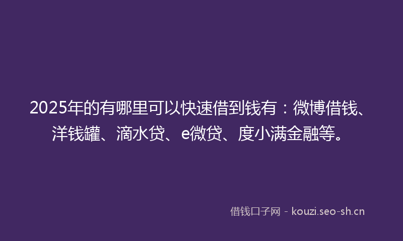 2025年的有哪里可以快速借到钱有：微博借钱、洋钱罐、滴水贷、e微贷、度小满金融等。