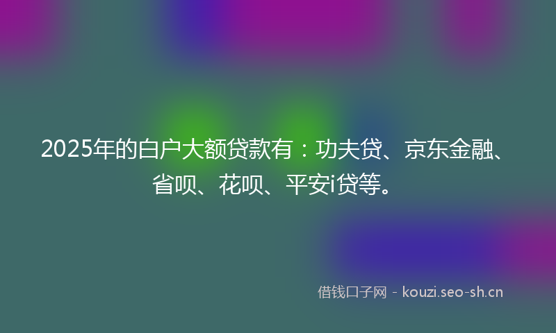 2025年的白户大额贷款有：功夫贷、京东金融、省呗、花呗、平安i贷等。