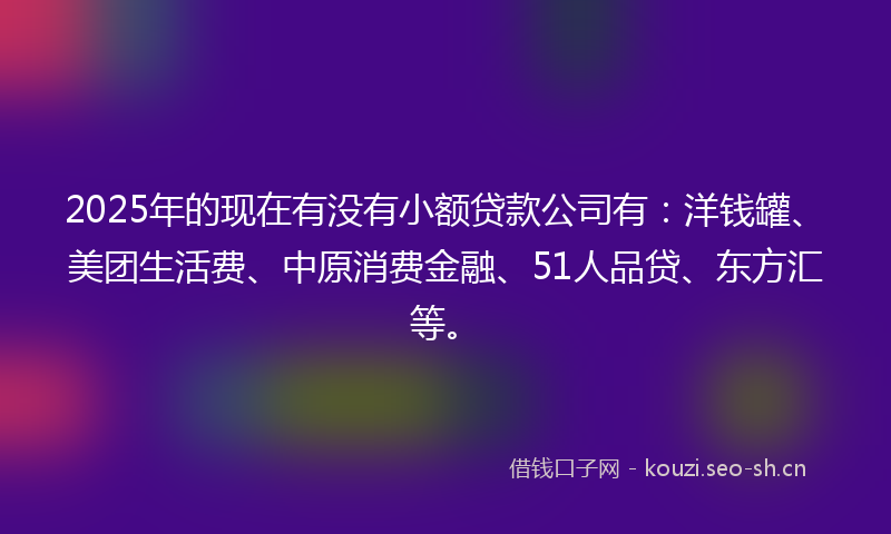 2025年的现在有没有小额贷款公司有:洋钱罐、美团生活费、中原消费金融、51人品贷、东方汇等。