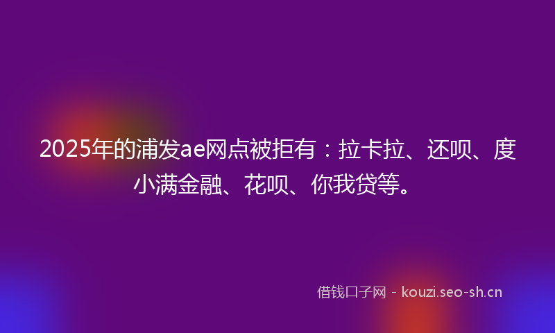 2025年的浦发ae网点被拒有：拉卡拉、还呗、度小满金融、花呗、你我贷等。