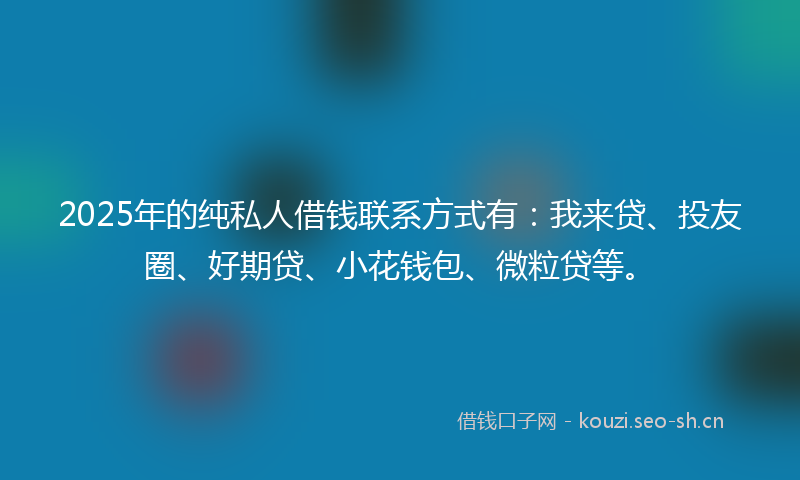 2025年的纯私人借钱联系方式有：我来贷、投友圈、好期贷、小花钱包、微粒贷等。