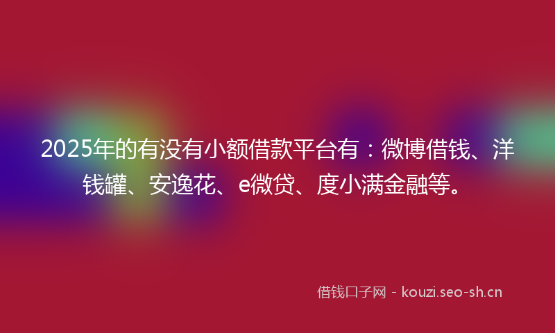 2025年的有没有小额借款平台有：微博借钱、洋钱罐、安逸花、e微贷、度小满金融等。