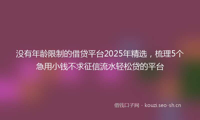 没有年龄限制的借贷平台2025年精选，梳理5个急用小钱不求征信流水轻松贷的平台