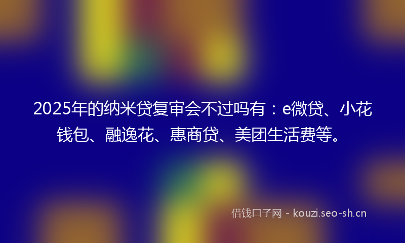 2025年的纳米贷复审会不过吗有：e微贷、小花钱包、融逸花、惠商贷、美团生活费等。