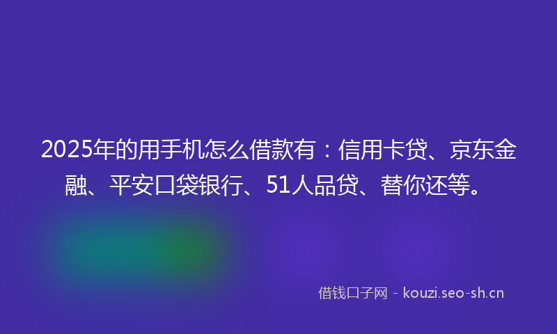 2025年的用手机怎么借款有：信用卡贷、京东金融、平安口袋银行、51人品贷、替你还等。