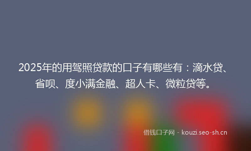 2025年的用驾照贷款的口子有哪些有：滴水贷、省呗、度小满金融、超人卡、微粒贷等。