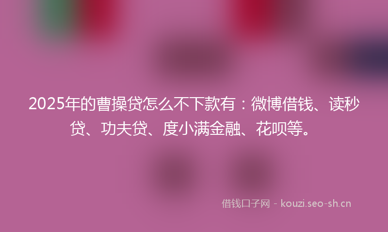 2025年的曹操贷怎么不下款有：微博借钱、读秒贷、功夫贷、度小满金融、花呗等。