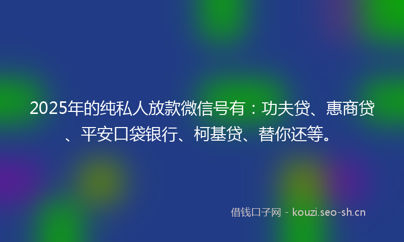 2025年的纯私人放款微信号有：功夫贷、惠商贷、平安口袋银行、柯基贷、替你还等。