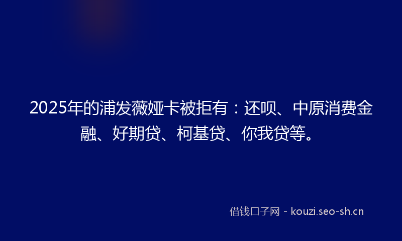 2025年的浦发薇娅卡被拒有：还呗、中原消费金融、好期贷、柯基贷、你我贷等。