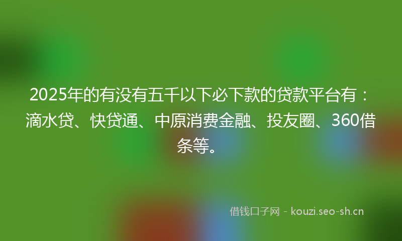 2025年的有没有五千以下必下款的贷款平台有:滴水贷、快贷通、中原消费金融、投友圈、360借条等。
