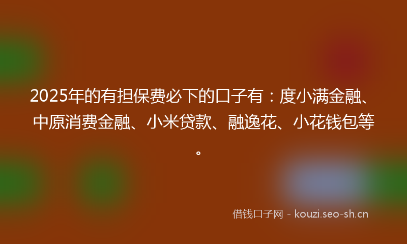 2025年的有担保费必下的口子有：度小满金融、中原消费金融、小米贷款、融逸花、小花钱包等。