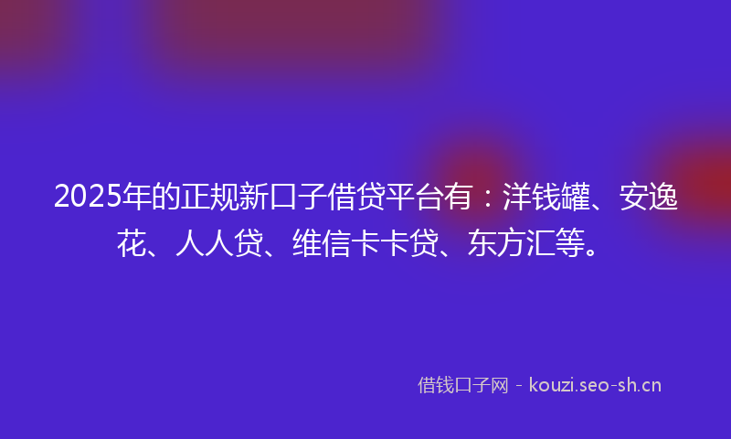 2025年的正规新口子借贷平台有：洋钱罐、安逸花、人人贷、维信卡卡贷、东方汇等。