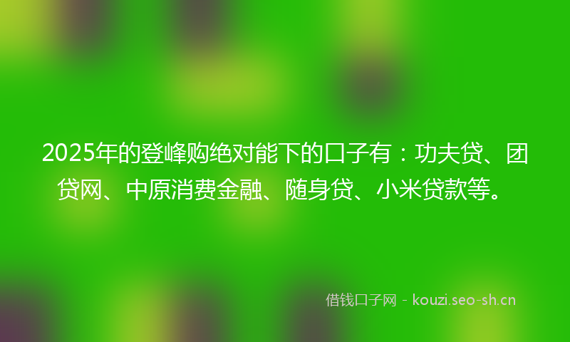 2025年的登峰购绝对能下的口子有：功夫贷、团贷网、中原消费金融、随身贷、小米贷款等。