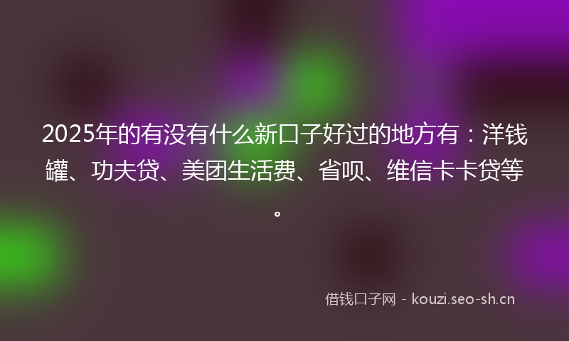 2025年的有没有什么新口子好过的地方有：洋钱罐、功夫贷、美团生活费、省呗、维信卡卡贷等。