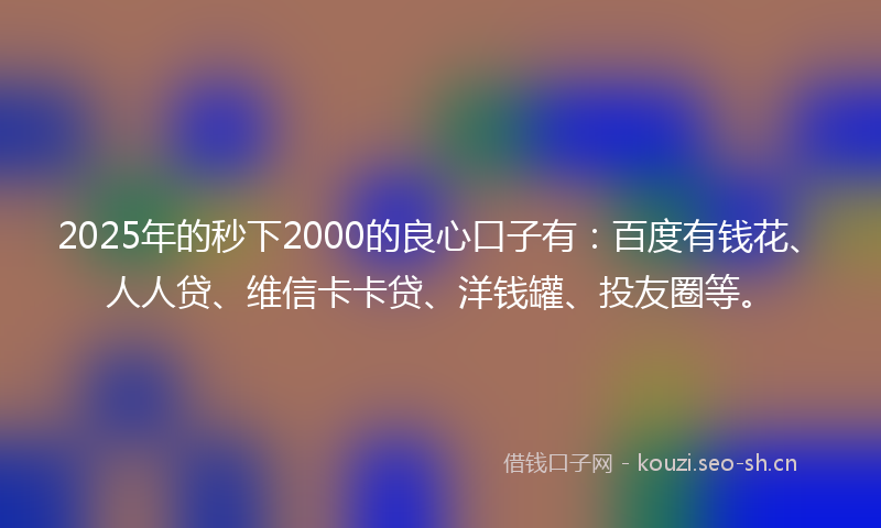 2025年的秒下2000的良心口子有：百度有钱花、人人贷、维信卡卡贷、洋钱罐、投友圈等。