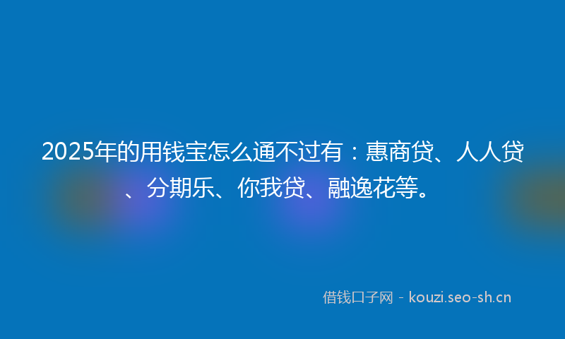2025年的用钱宝怎么通不过有：惠商贷、人人贷、分期乐、你我贷、融逸花等。