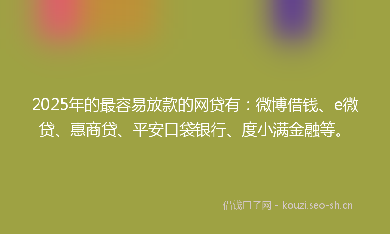 2025年的最容易放款的网贷有：微博借钱、e微贷、惠商贷、平安口袋银行、度小满金融等。