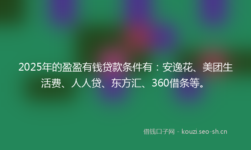 2025年的盈盈有钱贷款条件有：安逸花、美团生活费、人人贷、东方汇、360借条等。