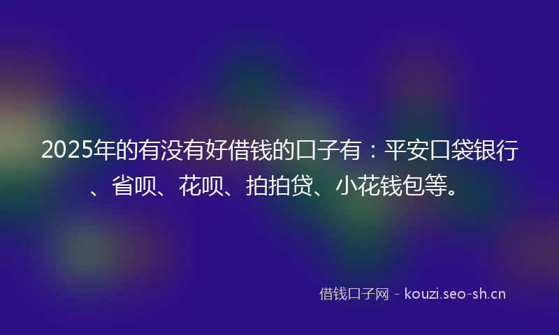 2025年的有没有好借钱的口子有：平安口袋银行、省呗、花呗、拍拍贷、小花钱包等。