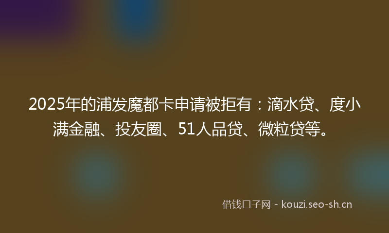 2025年的浦发魔都卡申请被拒有：滴水贷、度小满金融、投友圈、51人品贷、微粒贷等。
