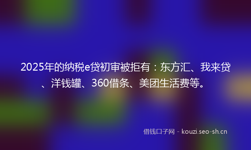 2025年的纳税e贷初审被拒有：东方汇、我来贷、洋钱罐、360借条、美团生活费等。