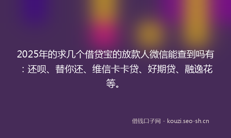 2025年的求几个借贷宝的放款人微信能查到吗有：还呗、替你还、维信卡卡贷、好期贷、融逸花等。