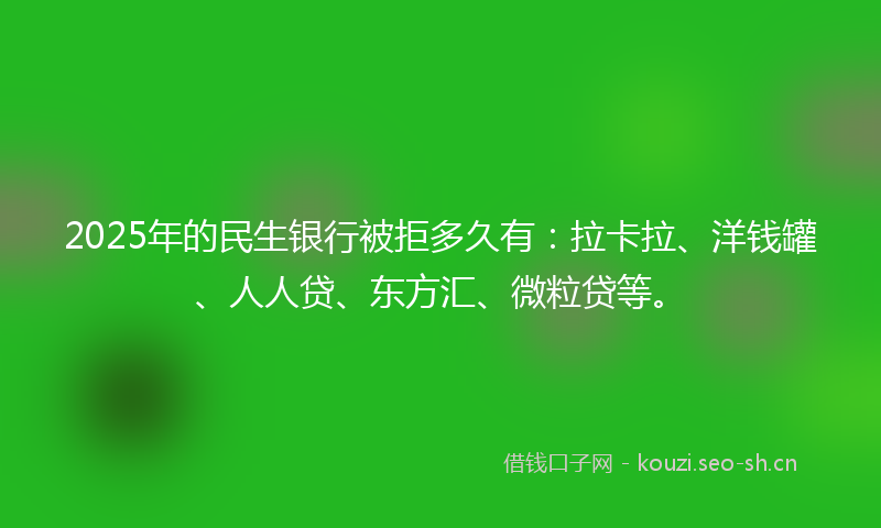 2025年的民生银行被拒多久有：拉卡拉、洋钱罐、人人贷、东方汇、微粒贷等。
