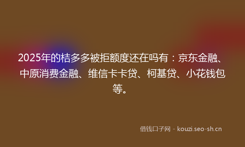 2025年的桔多多被拒额度还在吗有:京东金融、中原消费金融、维信卡卡贷、柯基贷、小花钱包等。
