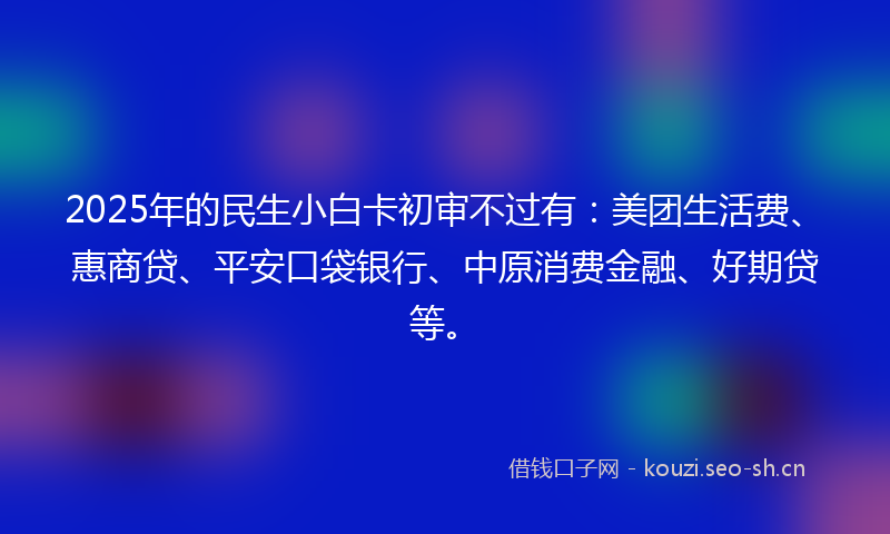 2025年的民生小白卡初审不过有：美团生活费、惠商贷、平安口袋银行、中原消费金融、好期贷等。