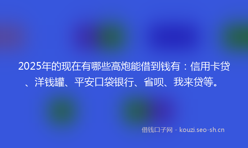 2025年的现在有哪些高炮能借到钱有：信用卡贷、洋钱罐、平安口袋银行、省呗、我来贷等。