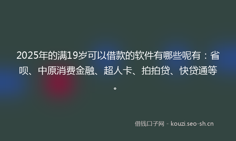2025年的满19岁可以借款的软件有哪些呢有：省呗、中原消费金融、超人卡、拍拍贷、快贷通等。
