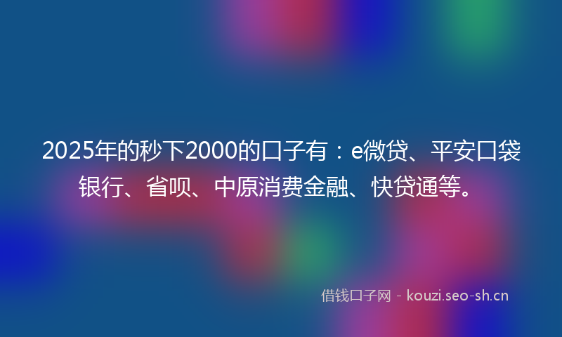2025年的秒下2000的口子有：e微贷、平安口袋银行、省呗、中原消费金融、快贷通等。
