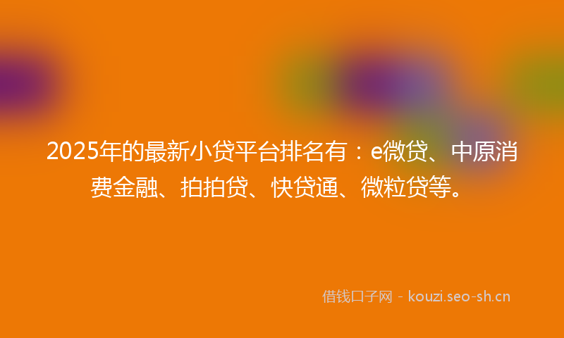 2025年的最新小贷平台排名有：e微贷、中原消费金融、拍拍贷、快贷通、微粒贷等。