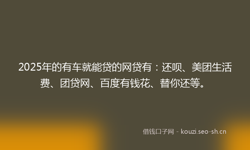 2025年的有车就能贷的网贷有：还呗、美团生活费、团贷网、百度有钱花、替你还等。