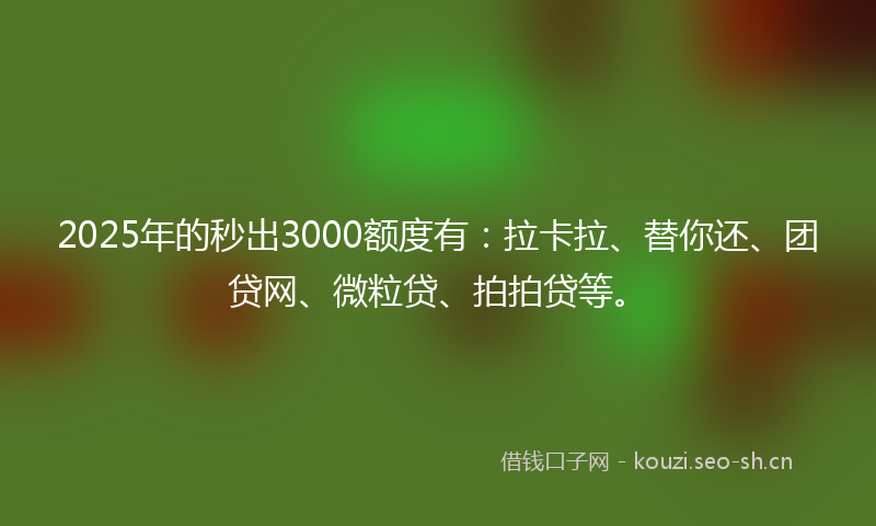 2025年的秒出3000额度有：拉卡拉、替你还、团贷网、微粒贷、拍拍贷等。