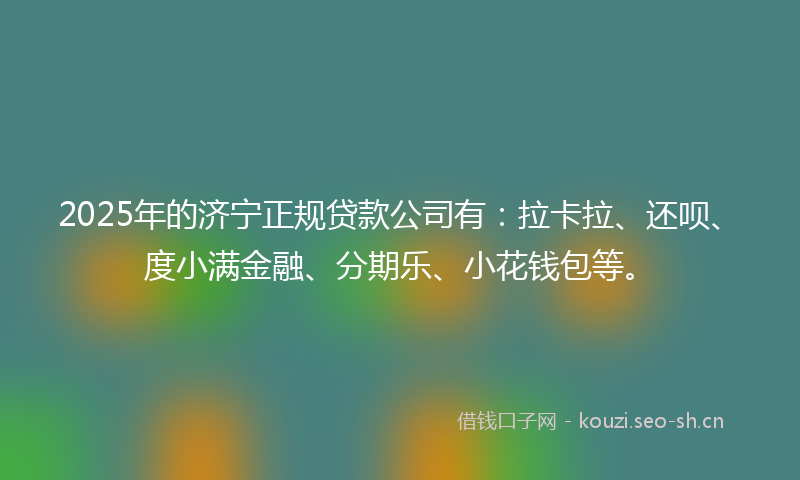 2025年的济宁正规贷款公司有：拉卡拉、还呗、度小满金融、分期乐、小花钱包等。