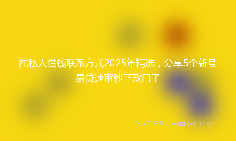 纯私人借钱联系方式2025年精选,分享5个新号易贷速审秒下款口子