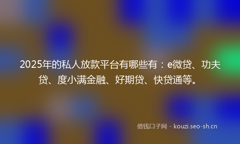 2025年的私人放款平台有哪些有：e微贷、功夫贷、度小满金融、好期贷、快贷通等。