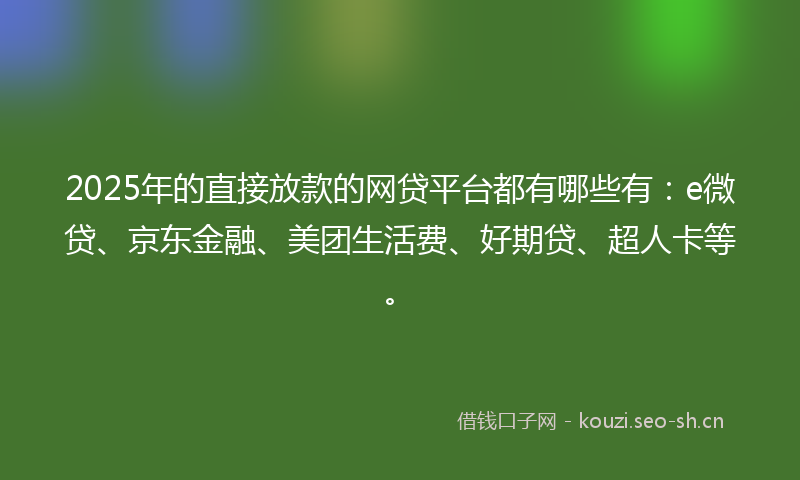 2025年的直接放款的网贷平台都有哪些有：e微贷、京东金融、美团生活费、好期贷、超人卡等。