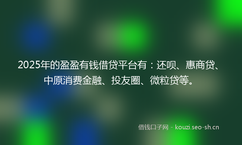 2025年的盈盈有钱借贷平台有：还呗、惠商贷、中原消费金融、投友圈、微粒贷等。