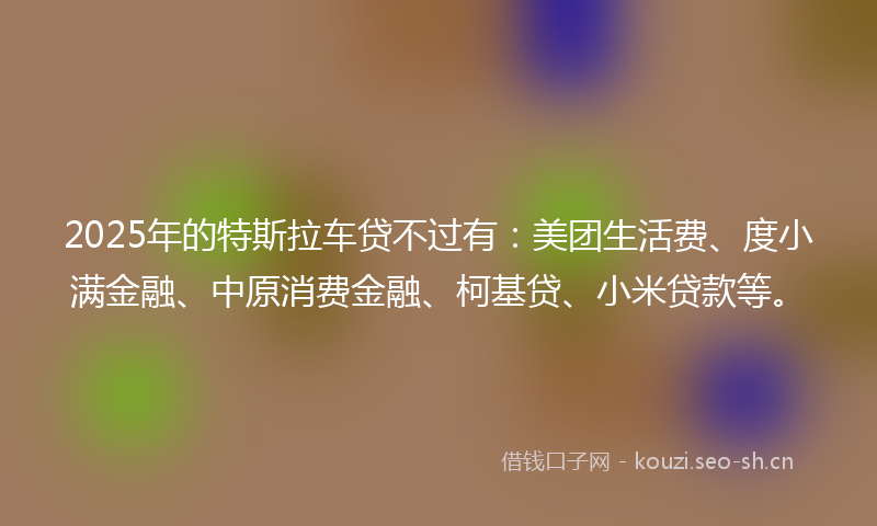 2025年的特斯拉车贷不过有：美团生活费、度小满金融、中原消费金融、柯基贷、小米贷款等。