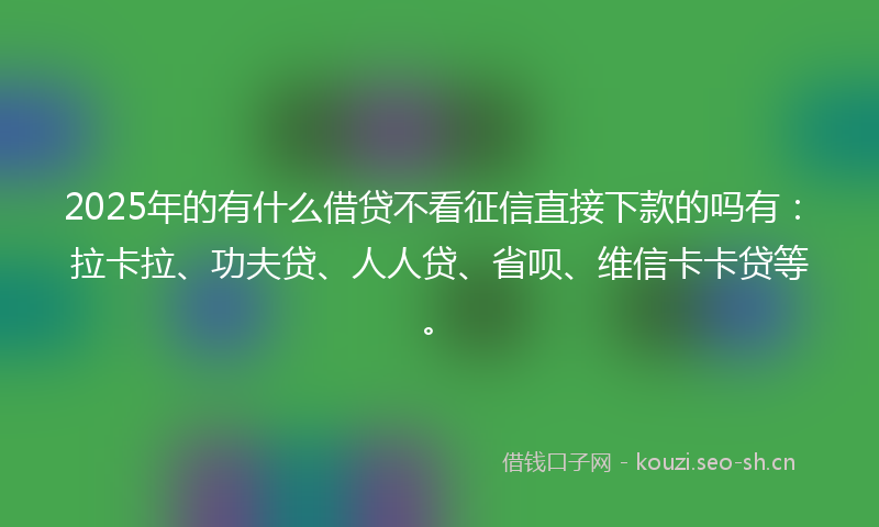 2025年的有什么借贷不看征信直接下款的吗有：拉卡拉、功夫贷、人人贷、省呗、维信卡卡贷等。