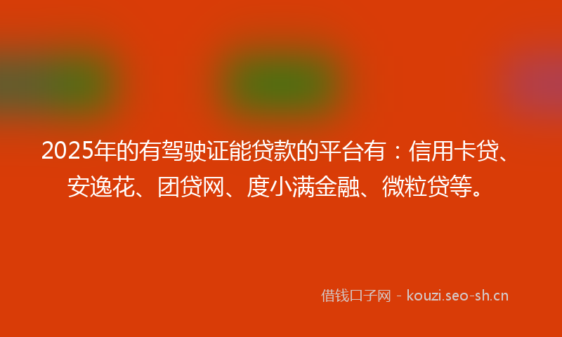 2025年的有驾驶证能贷款的平台有：信用卡贷、安逸花、团贷网、度小满金融、微粒贷等。