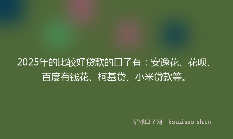 2025年的比较好贷款的口子有：安逸花、花呗、百度有钱花、柯基贷、小米贷款等。