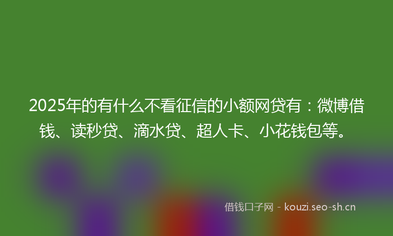 2025年的有什么不看征信的小额网贷有:微博借钱、读秒贷、滴水贷、超人卡、小花钱包等。