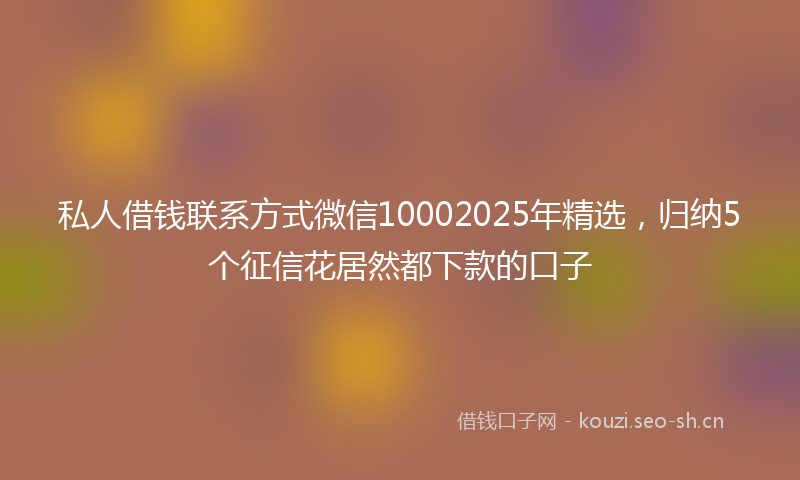 私人借钱联系方式微信10002025年精选，归纳5个征信花居然都下款的口子