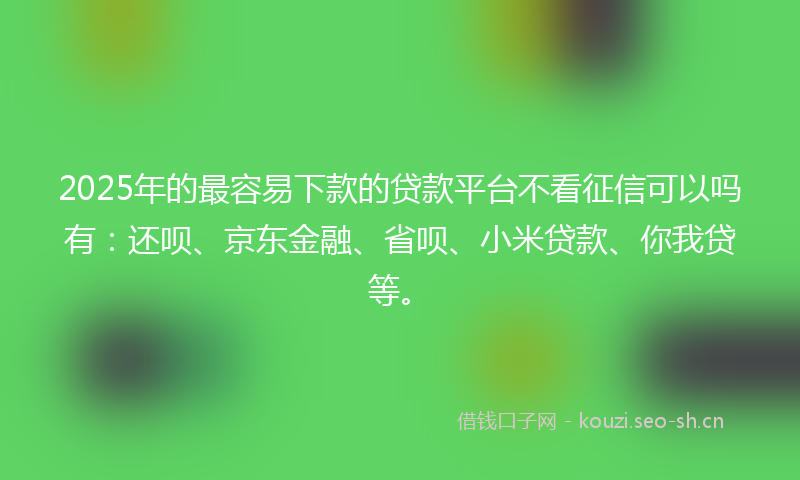 2025年的最容易下款的贷款平台不看征信可以吗有：还呗、京东金融、省呗、小米贷款、你我贷等。