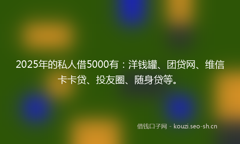 2025年的私人借5000有：洋钱罐、团贷网、维信卡卡贷、投友圈、随身贷等。